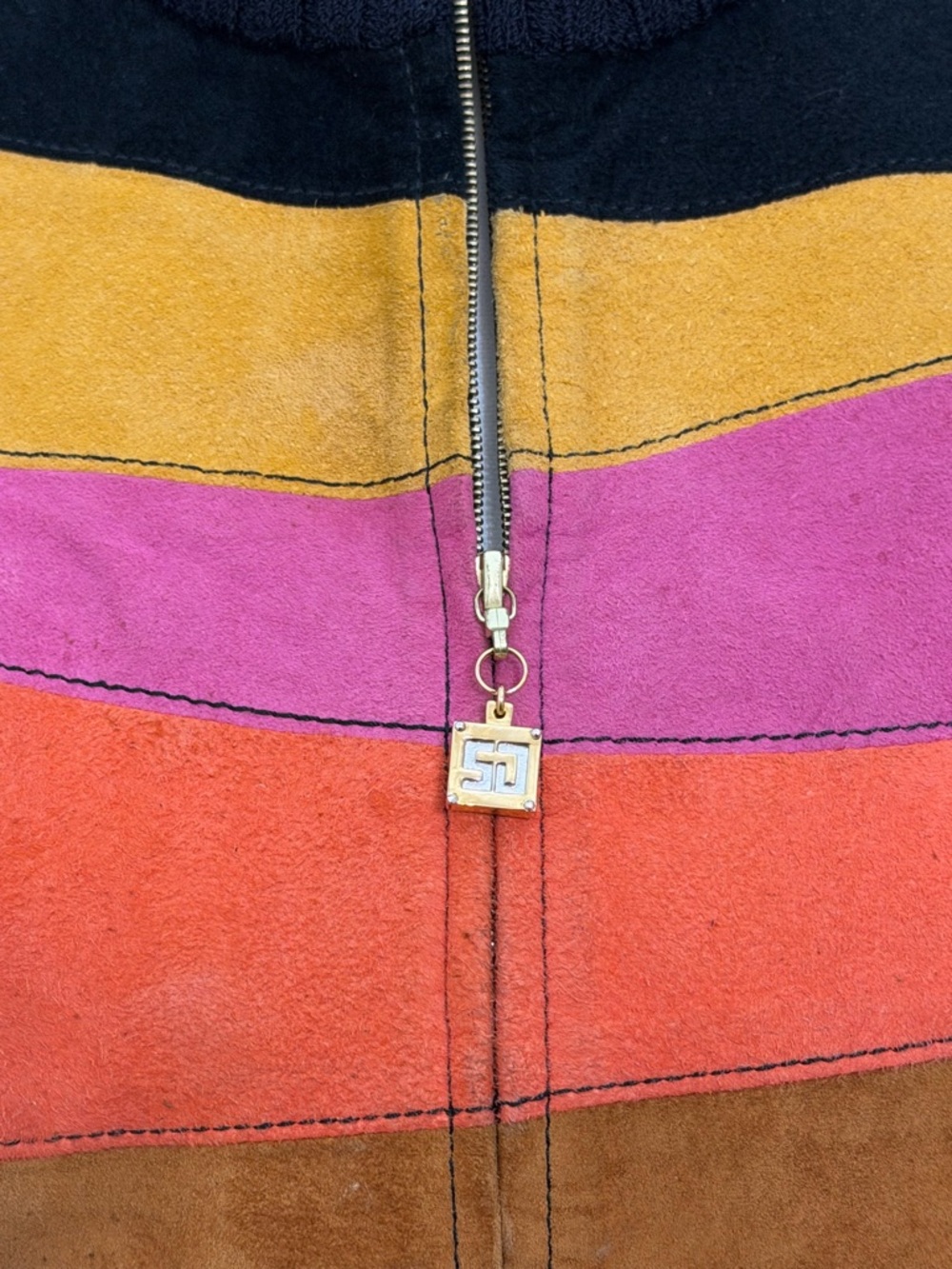 ST JOHN Lamb Suede Leather And Wool Sequin Striped Jacket Women Size M Full Zip - Picture 3 of 9